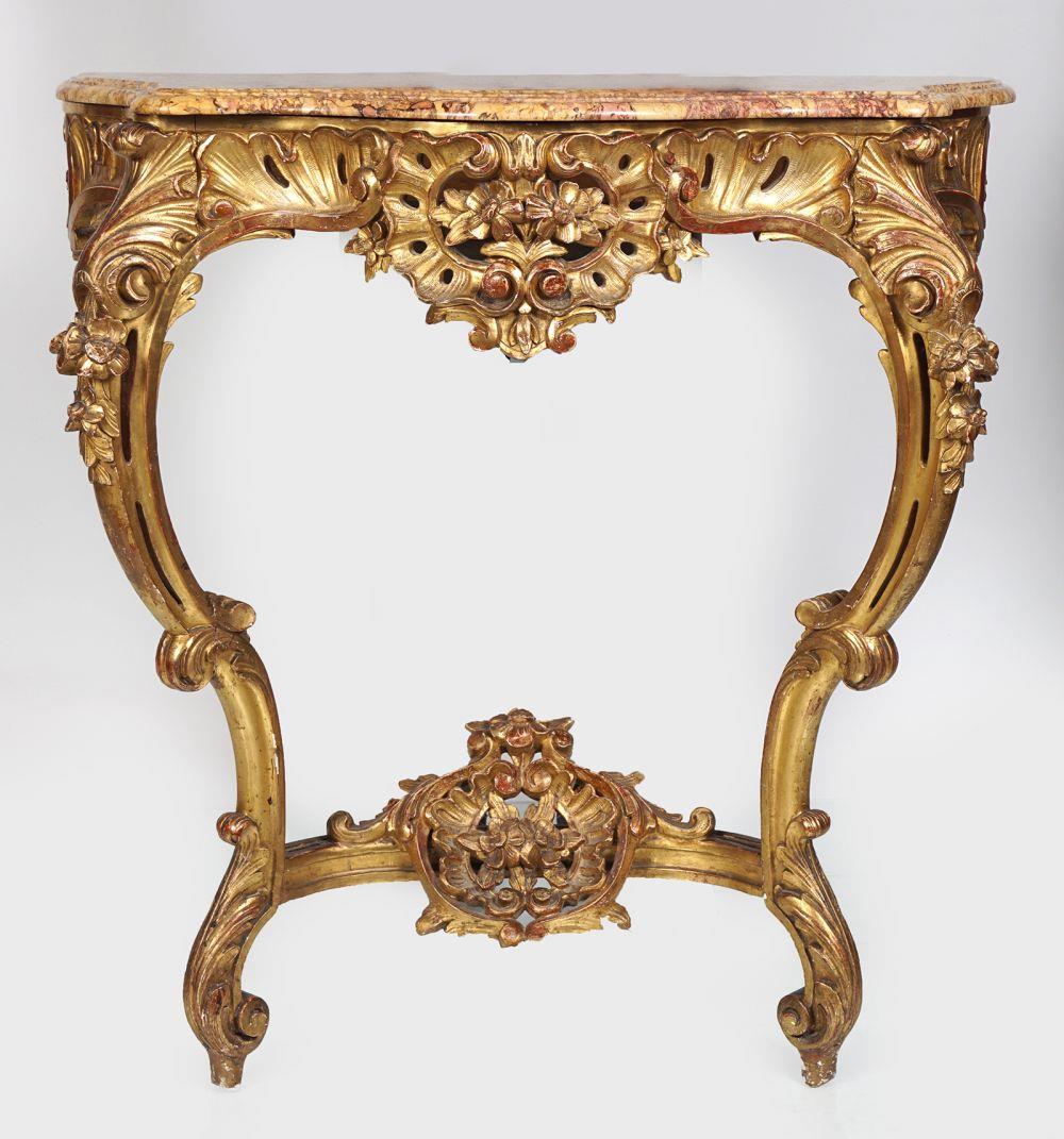 19TH-CENTURY CARVED GILTWOOD CONSOLE TABLE