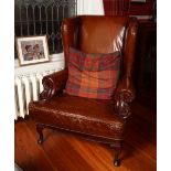 PAIR OF HIDE UPHOLSTERED WINGBACK ARMCHAIRS