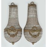 PAIR OF BRASS & GLASS WALL LIGHTS