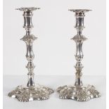 PAIR GEORGE III SILVER-PLATED CANDLESTICKS