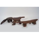 3 TRIBAL CARVED WOOD HEADRESTS