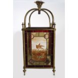 19TH-CENTURY BRASS & STAIN GLASS HALL LANTERN