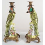 PAIR PORCELAIN POLYCHROME PARROTS