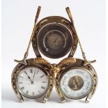 19TH-CENTURY BRASS POLO THEMED DESK CLOCK