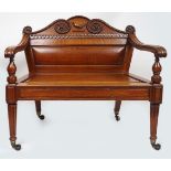 IRISH CRESTED REGENCY MAHOGANY HALL SEAT