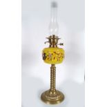 19TH-CENTURY BRASS & POLYCHROME GLASS OIL LAMP