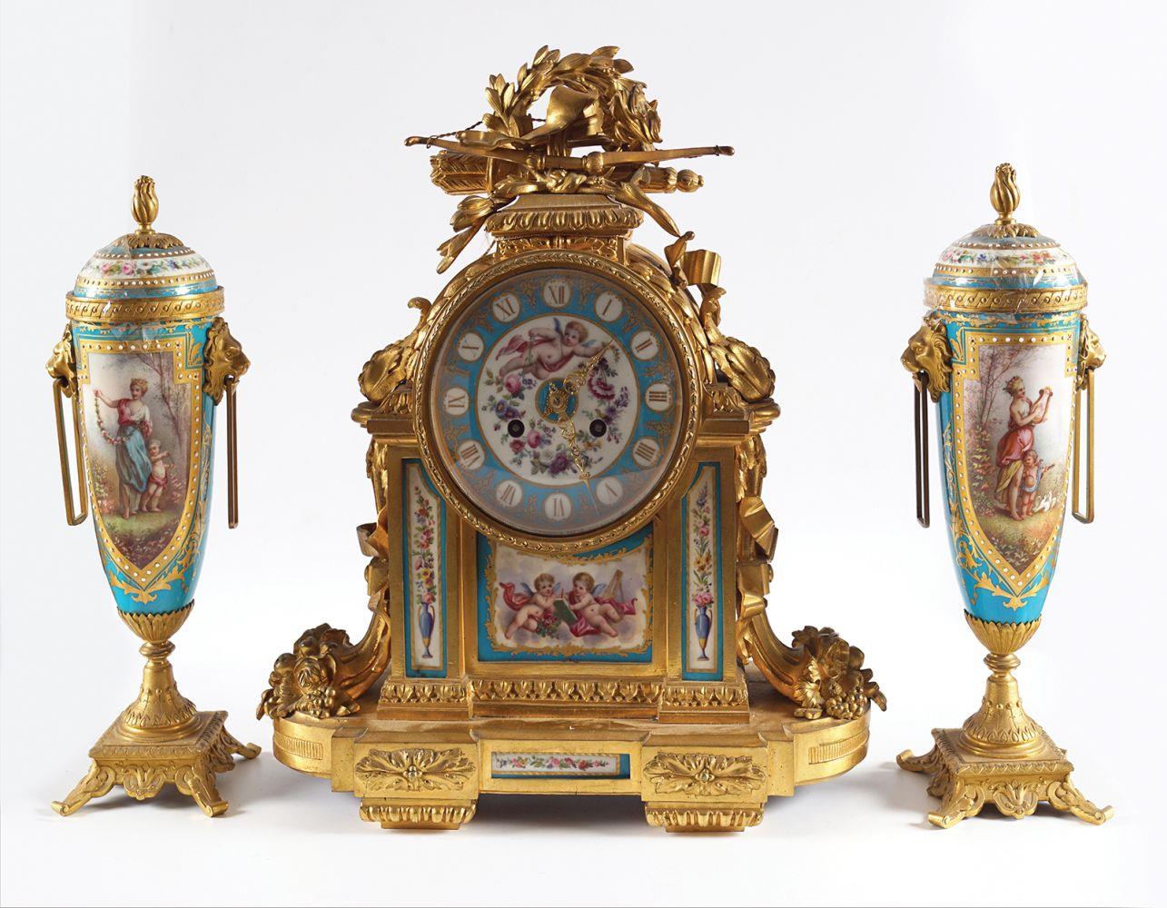 19TH-CENTURY SÈVRES & ORMOLU CLOCK SET