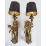 PAIR EDWARDIAN BRASS WALL LIGHTS