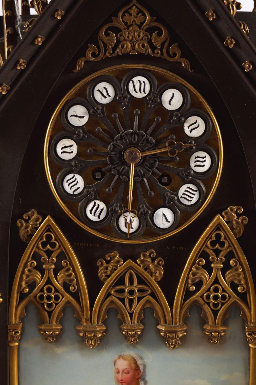 CHARLES X ORMOLU & BRONZE CATHEDRAL CLOCK - Image 3 of 4