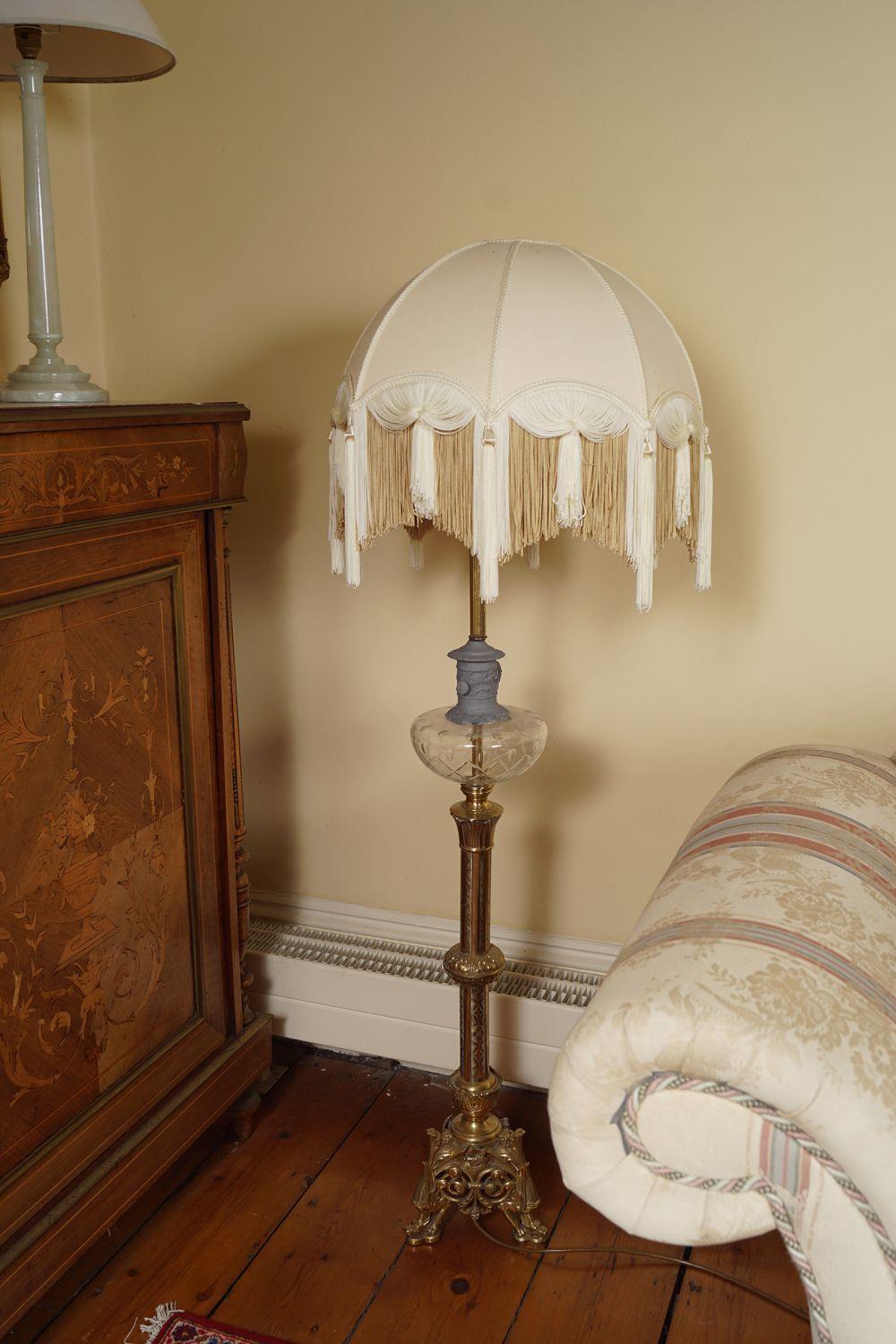 PR OF 19TH-CENTURY BRASS & CRYSTAL STANDARD LAMPS - Image 3 of 4