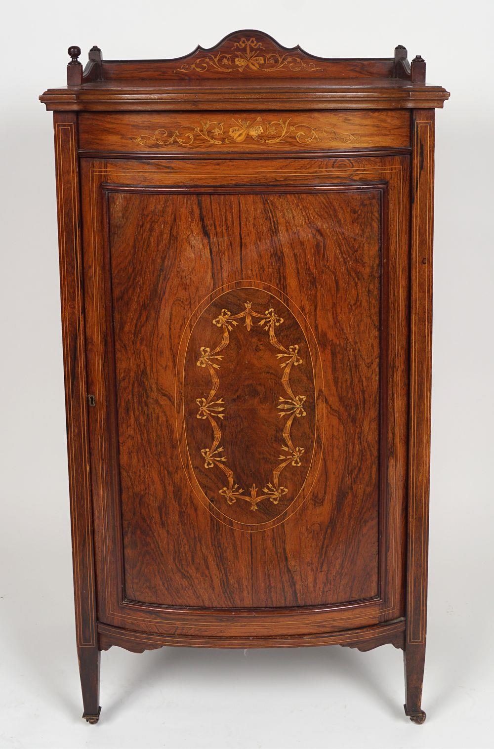 EDWARDIAN ROSEWOOD & MARQUETRY PIER CABINET