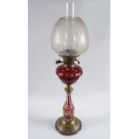 19TH-CENTURY BOHEMIAN OVERLAY GLASS & BRASS LAMP