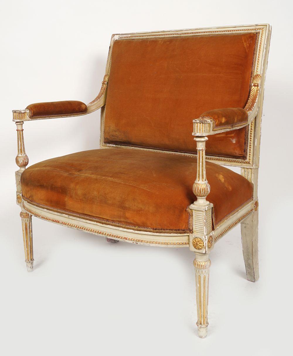 PAIR 19TH-CENTURY PARCEL GILT HALL SETTEES