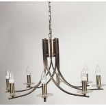 PAIR MODERN DESIGNER CHROME CHANDELIERS