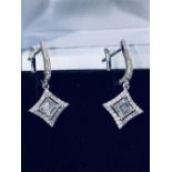 18CT. WHITE GOLD ASHER CUT DIAMOND DROP EARRINGS