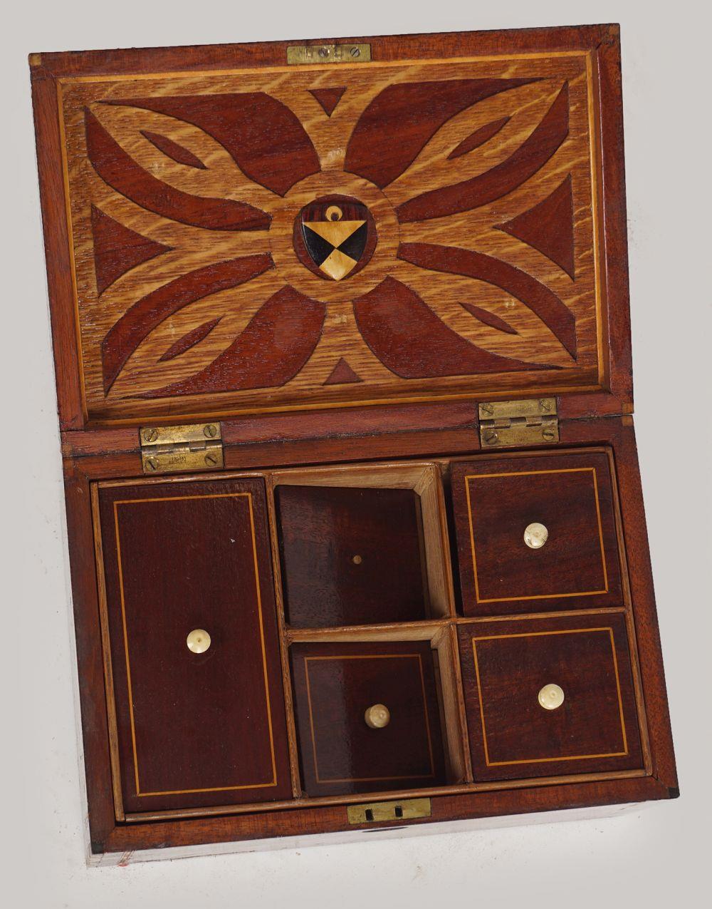 19TH-CENTURY WALNUT & DENTIL INLAID JEWELLERY BOX - Image 3 of 3