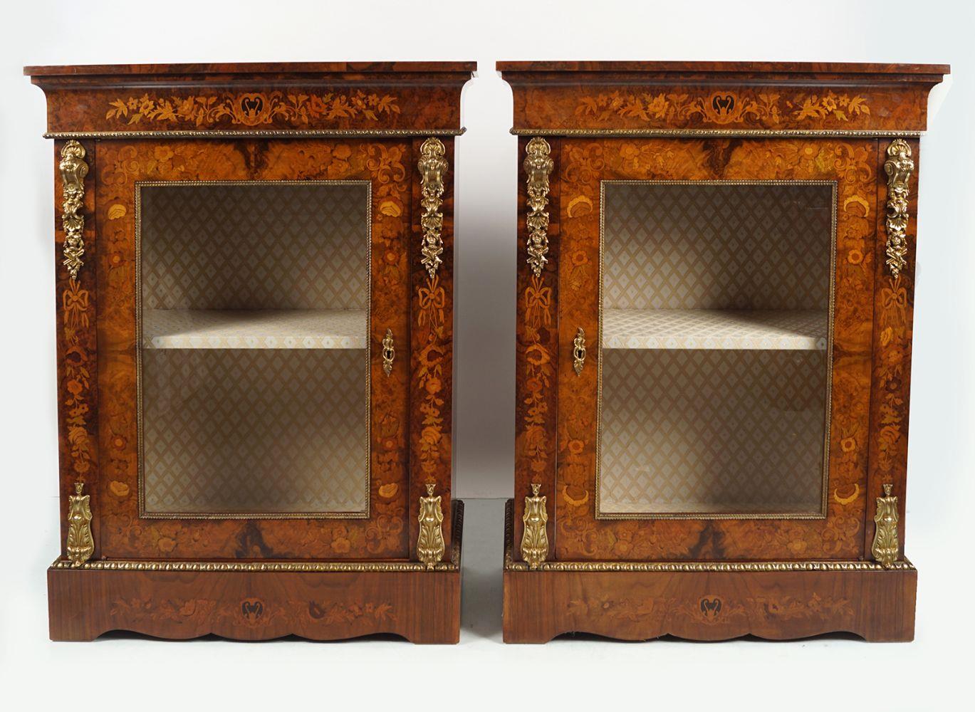 PAIR 19TH-CENTURY WALNUT & MARQUETRY CABINETS