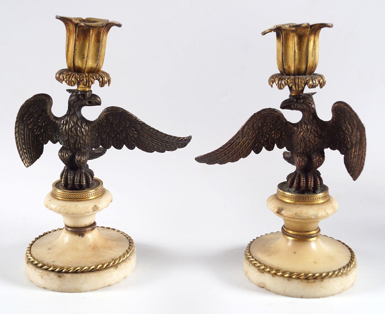 PAIR 19TH-CENTURY BRONZE & MARBLE CANDLESTICKS