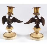 PAIR 19TH-CENTURY BRONZE & MARBLE CANDLESTICKS