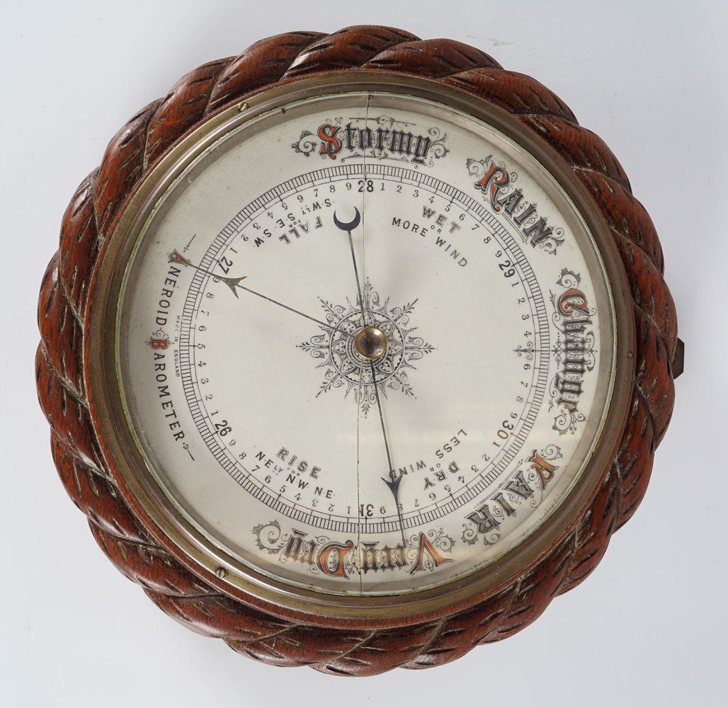 EDWARDIAN OAK CASED ANEROID BAROMETER