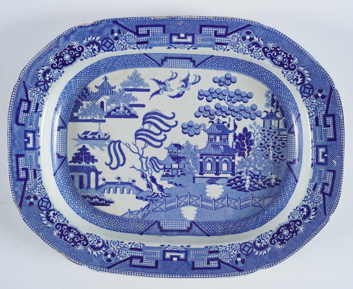 2 LARGE 19TH-CENTURY BLUE & WHITE MEAT PLATTERS