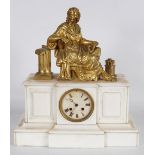 19TH-CENTURY STATUARY WHITE MARBLE MANTEL CLOCK