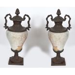 PAIR LARGE 19TH-CENTURY MARBLE & BRONZE URNS