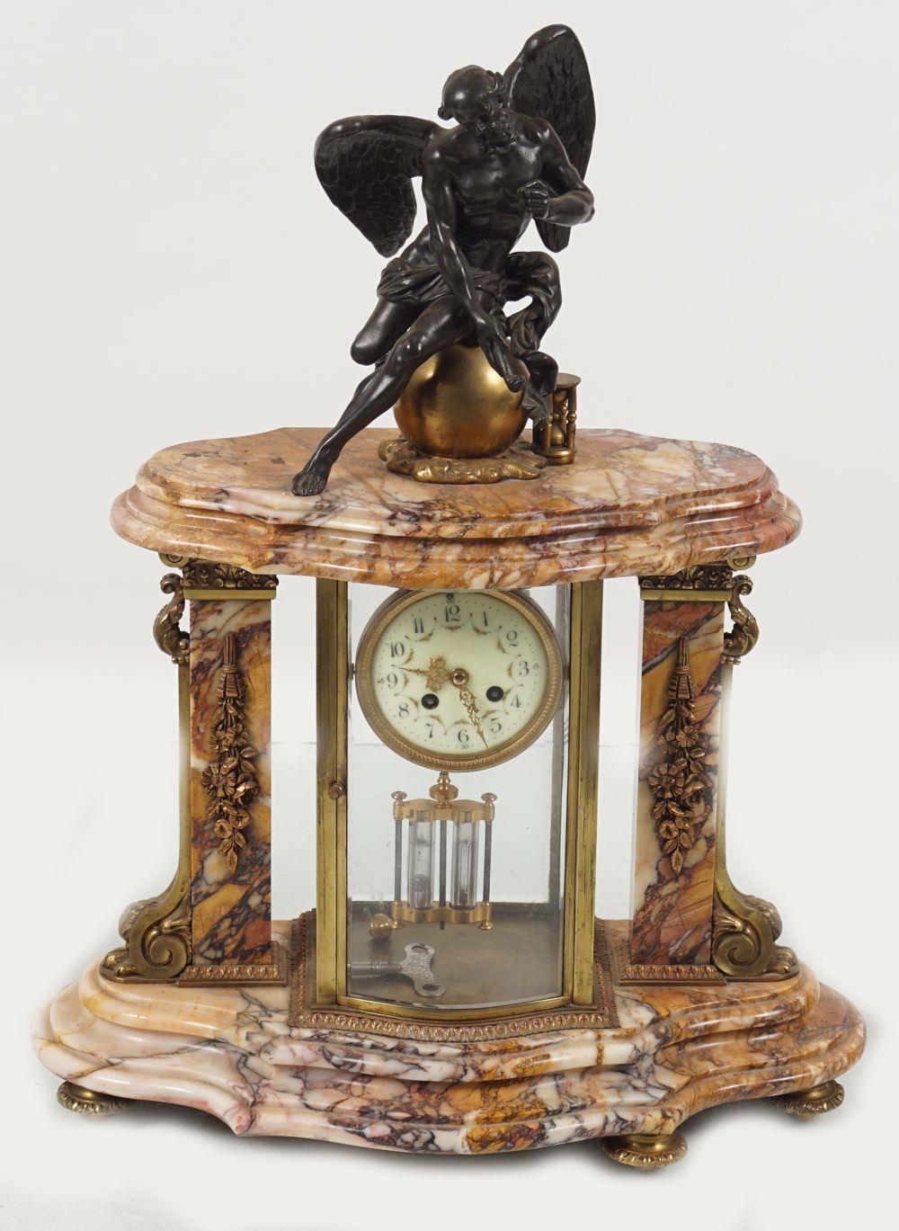 19TH-CENTURY FRENCH ORMOLU & MARBLE MANTEL CLOCK