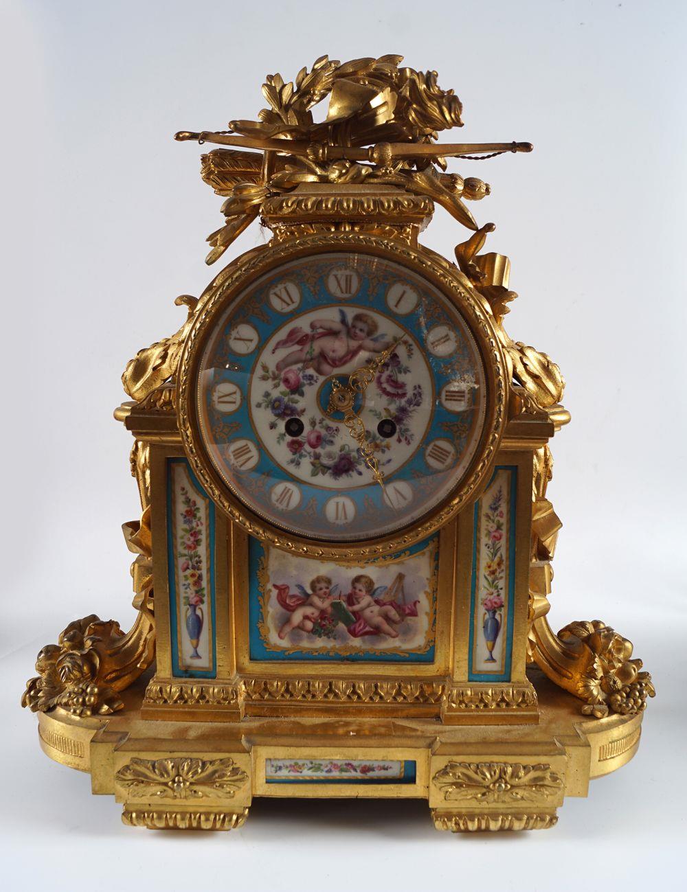 19TH-CENTURY SÈVRES & ORMOLU CLOCK SET - Image 7 of 7