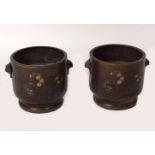 PAIR JAPANESE MEIJI PERIOD BRONZE URNS