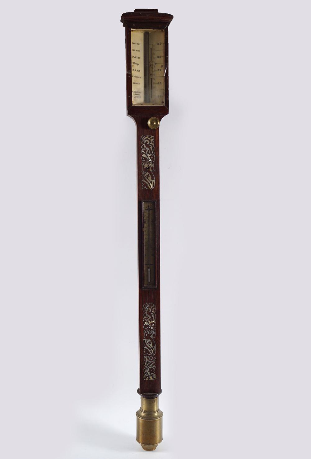 REGENCY MOTHER O'PEARL INLAID STICK BAROMETER