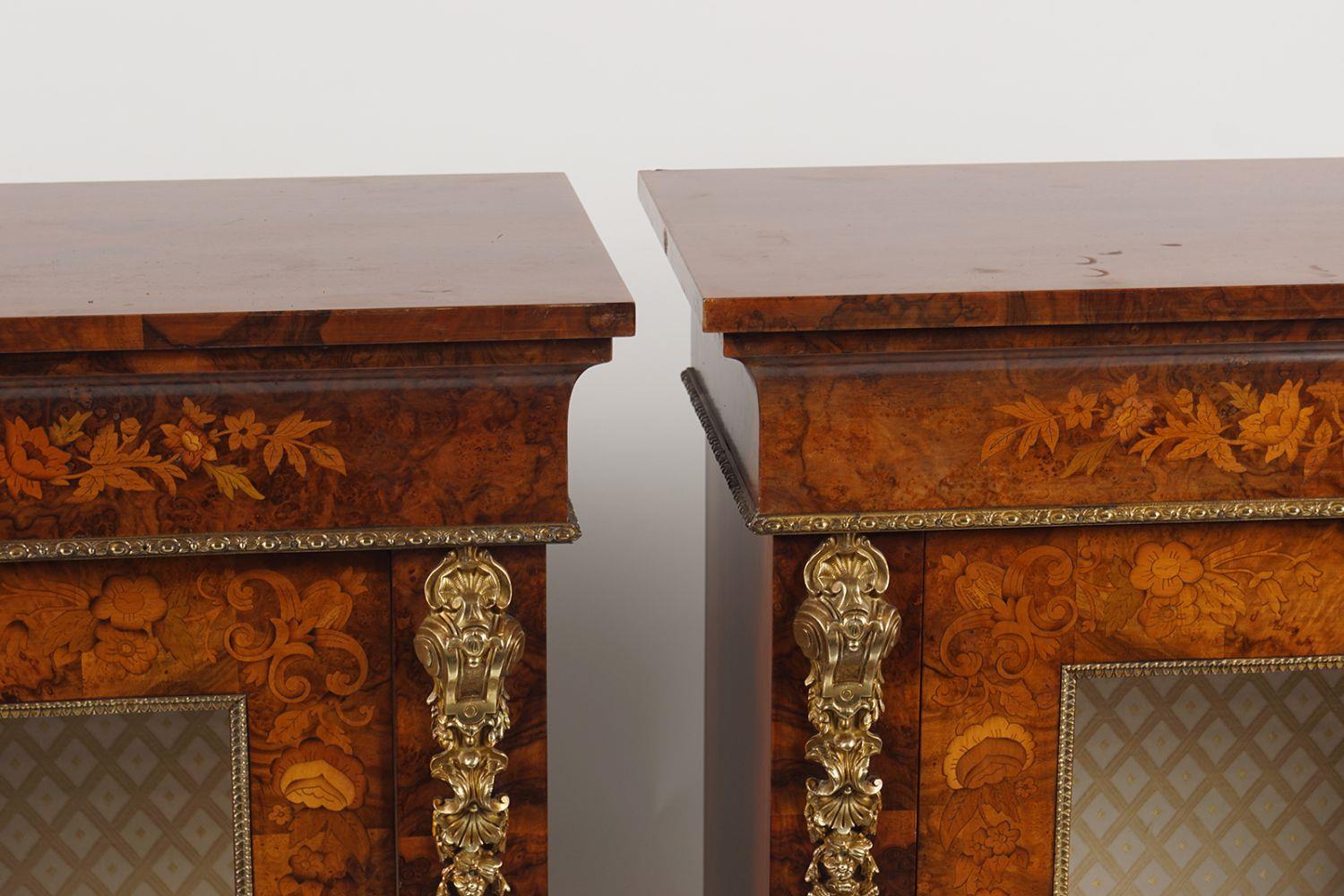 PAIR 19TH-CENTURY WALNUT & MARQUETRY CABINETS - Image 4 of 5