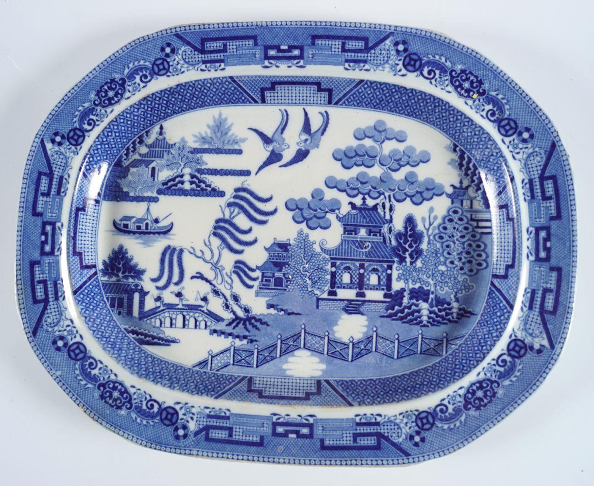 2 LARGE 19TH-CENTURY BLUE & WHITE MEAT PLATTERS