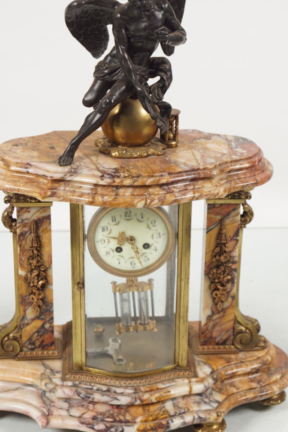 19TH-CENTURY FRENCH ORMOLU & MARBLE MANTEL CLOCK - Image 2 of 3