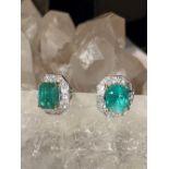 COLOMBIAN EMERALD & DIAMOND CLUSTER EARRINGS