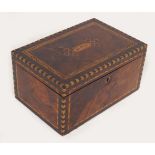 19TH-CENTURY WALNUT & DENTIL INLAID JEWELLERY BOX