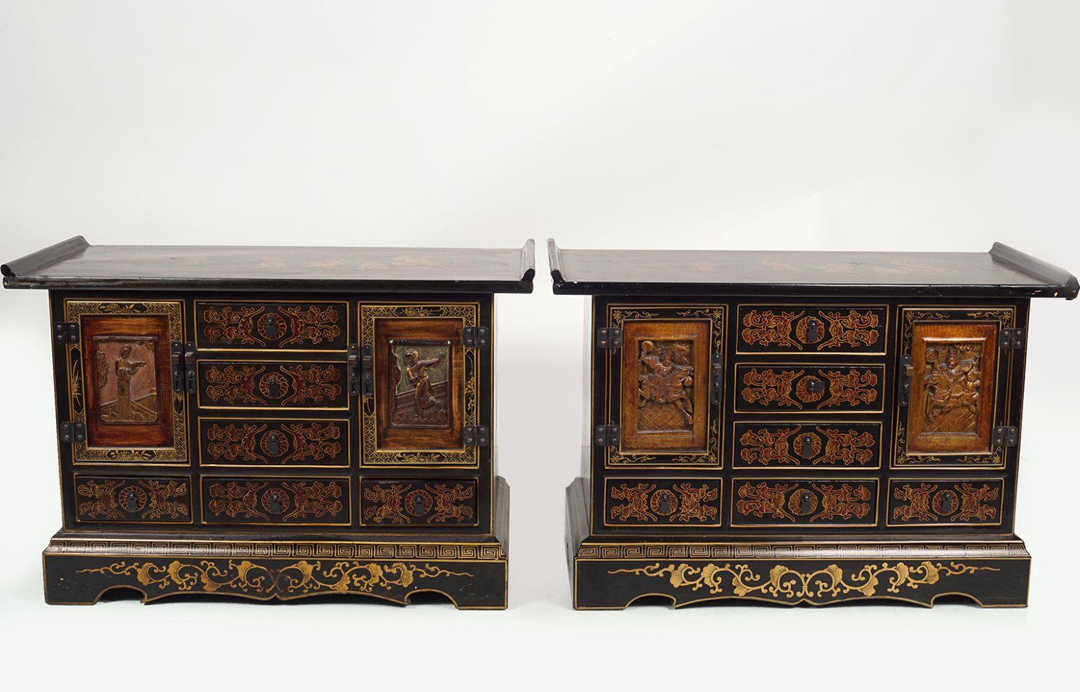 PAIR 19TH-CENTURY CHINESE LACQUERED CHESTS