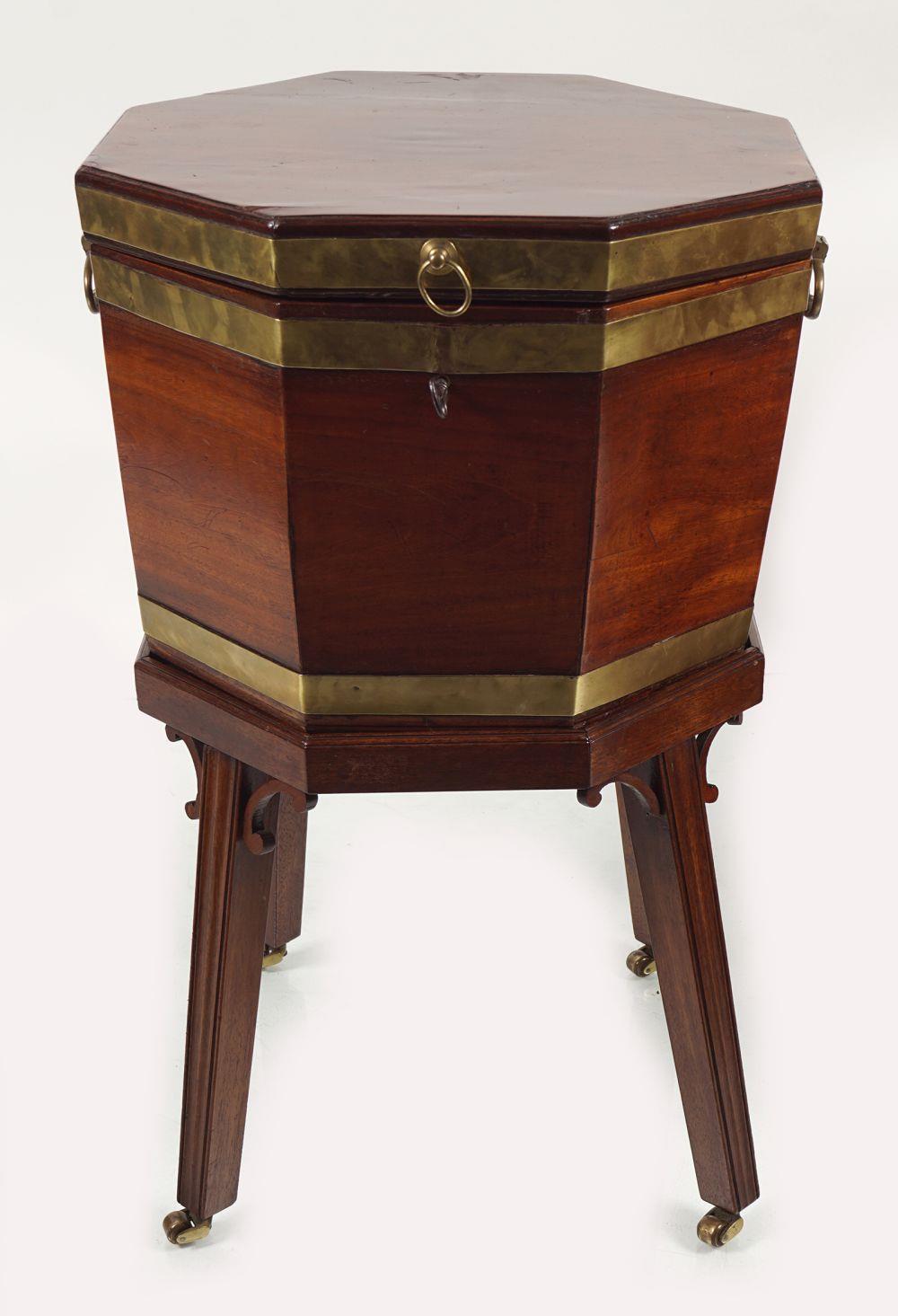 GEORGE III MAHOGANY & BRASS BOUND WINE COOLER