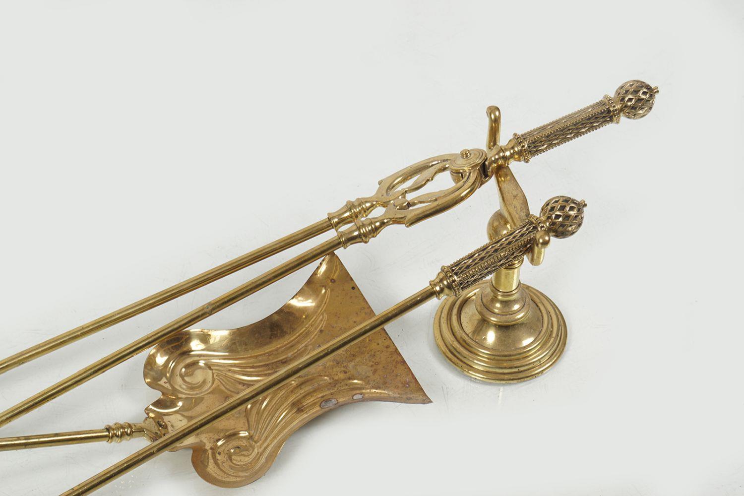 SET REGENCY BRASS FIRE IRONS - Image 2 of 2