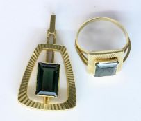 ANHÄNGER UND RING 585/000 Gelbgold mit