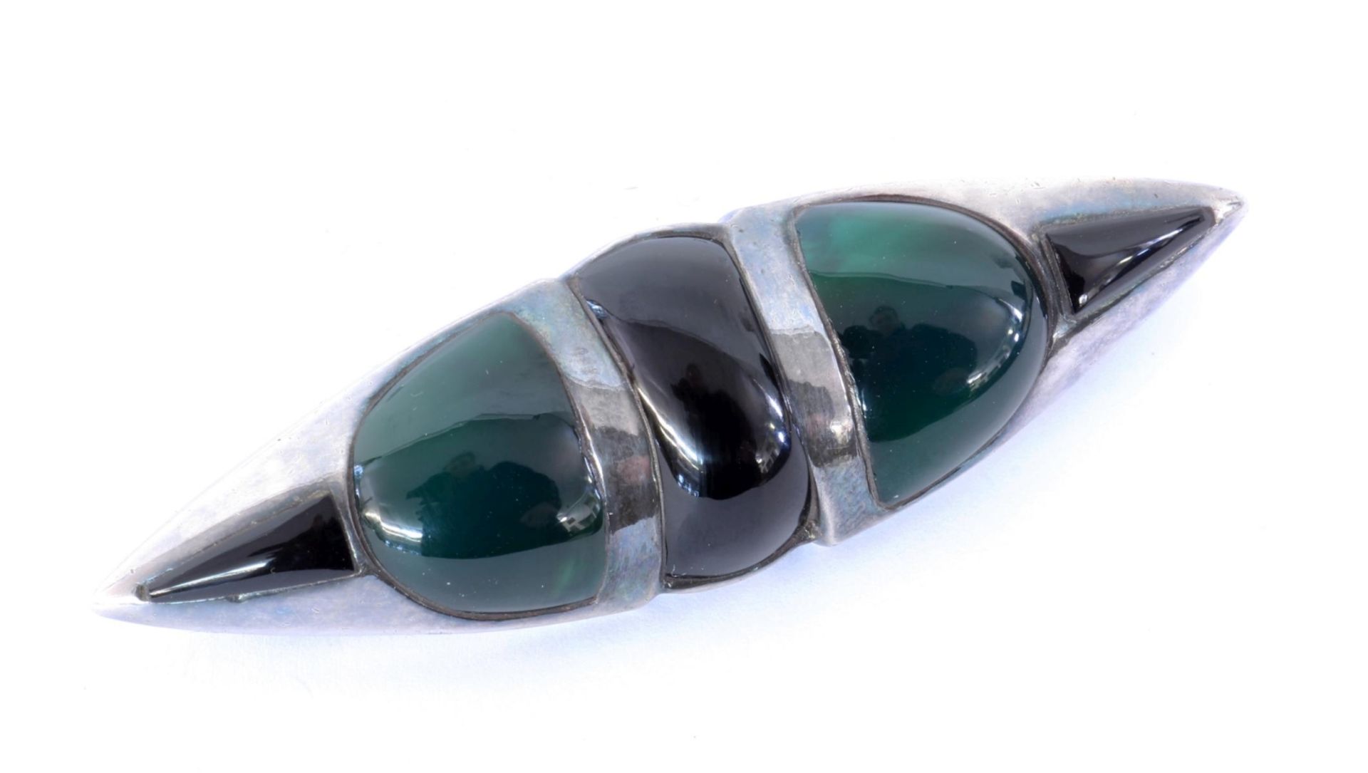 ART DECO BROSCHE Silber mit Onyx und 2