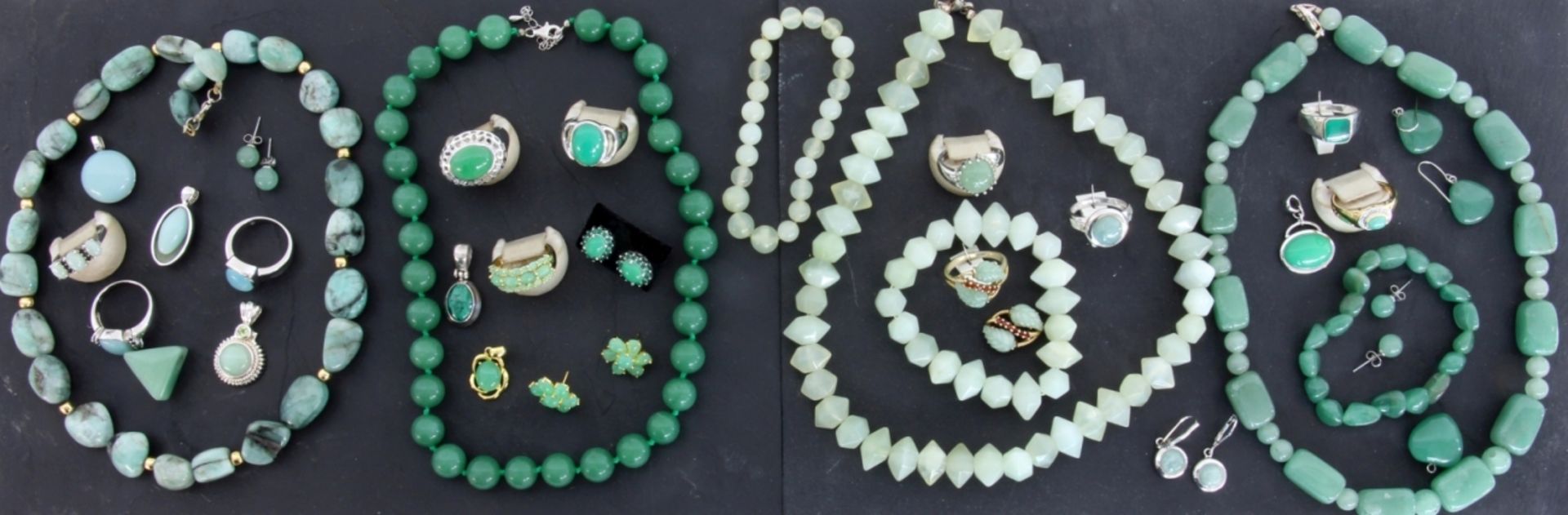 LOT 35 TEILE SILBERSCHMUCK MIT JADE.