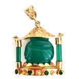 CHINESE 18KT JADE BUDDHA W/ SET EMERALD STONES