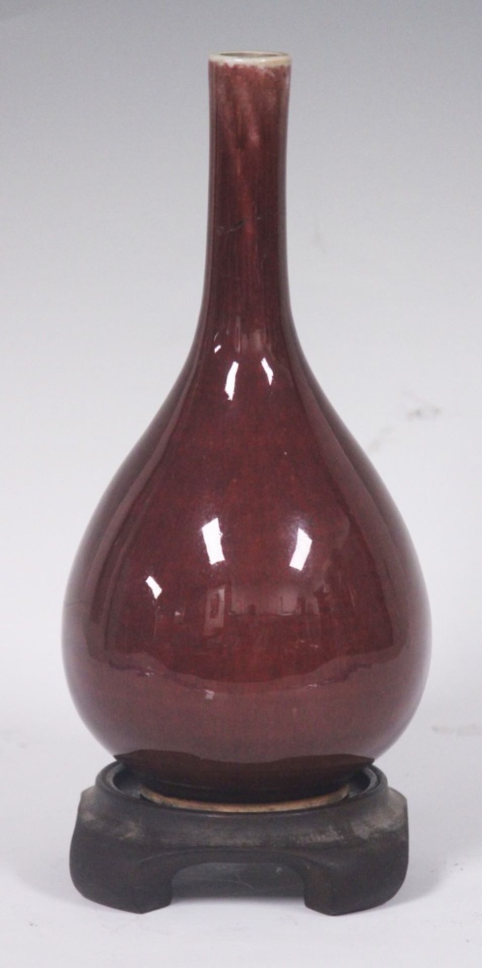 CHINESE EARLY OX BLOOD FLAMBE STEM NECK VASE