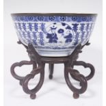 CHINESE EARLY BLUE & WHITE BOWL W/ STAND