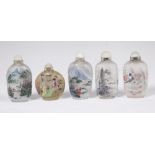 CHINESE PAINTED SNUFF BOTTLE, (5) TOTAL