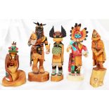 NATIVE AMERICAN KUCHINA CARVED WOOD FIGURES, (5)