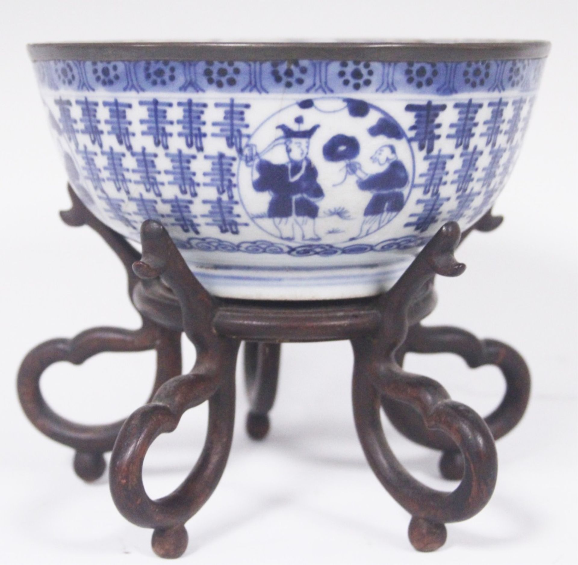 CHINESE EARLY BLUE & WHITE BOWL W/ STAND - Bild 3 aus 8