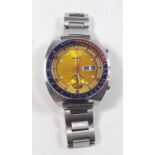 A Seiko Chronograph automatic "Pogue" gentleman's wrist watch with yellow dial marked "Water 70m