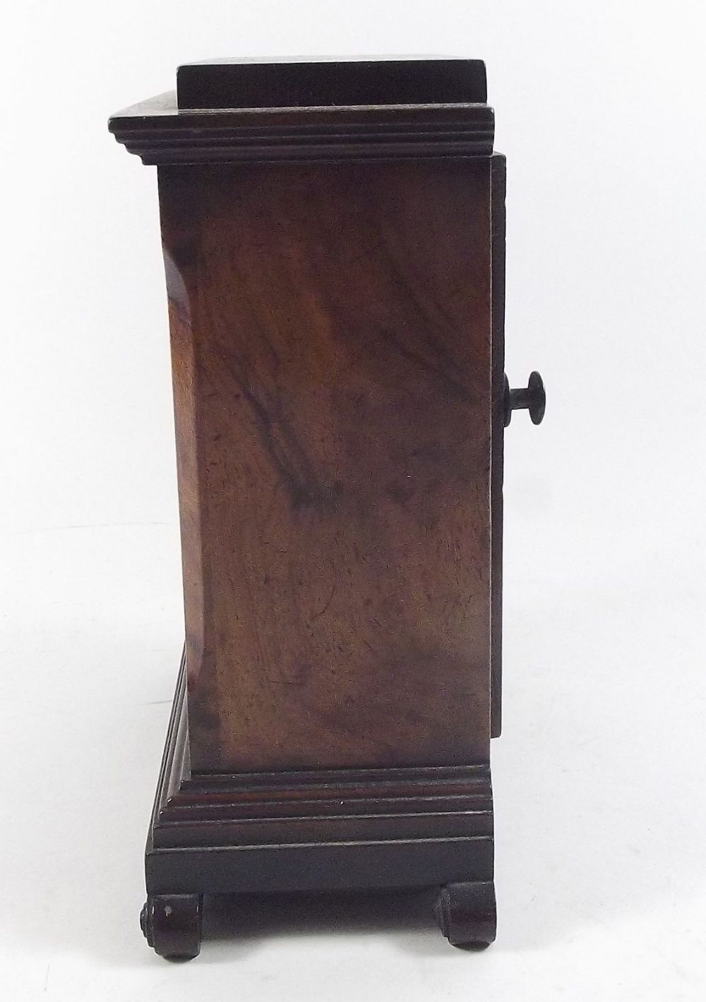 A walnut mantel clock with replacement movement, 19cm high - Image 2 of 2